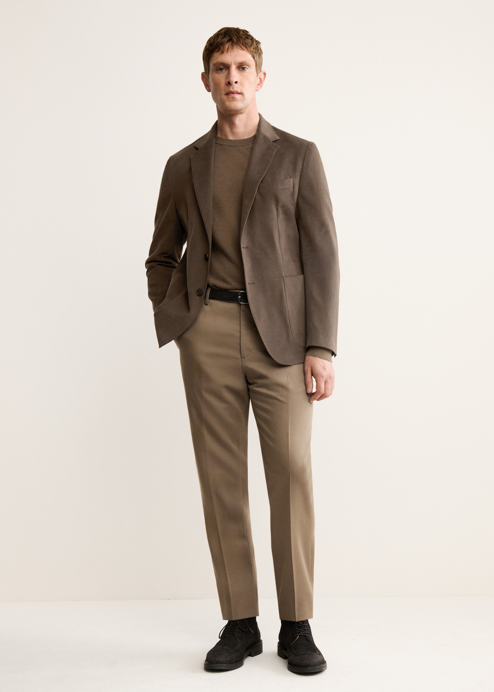 Structured slim fit cotton blazer - General plane, Caramel. Ref: 17098268-00.