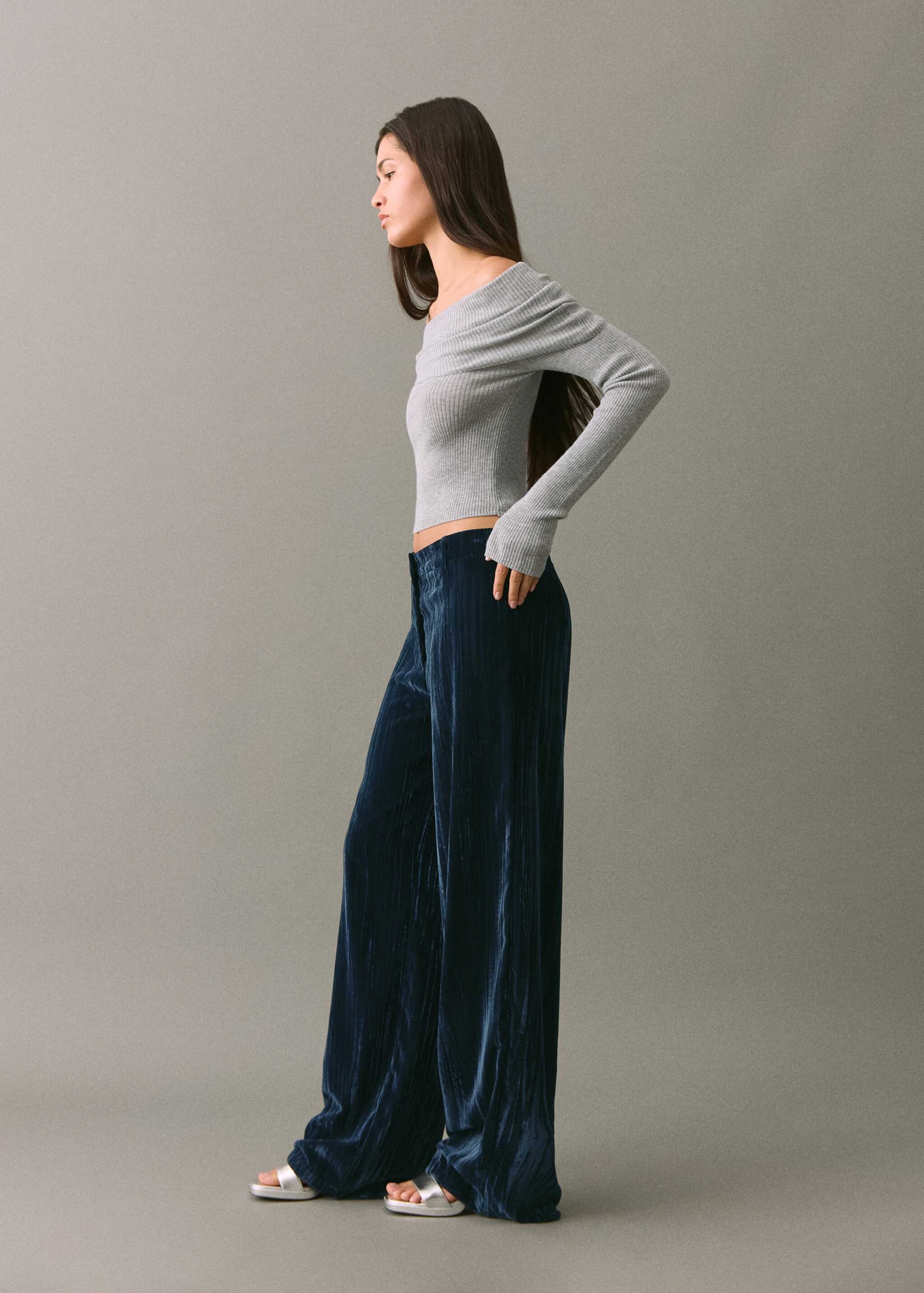 Pantalon droit en velours - Plan général, Bleu marine. Ref: 17098274-00.