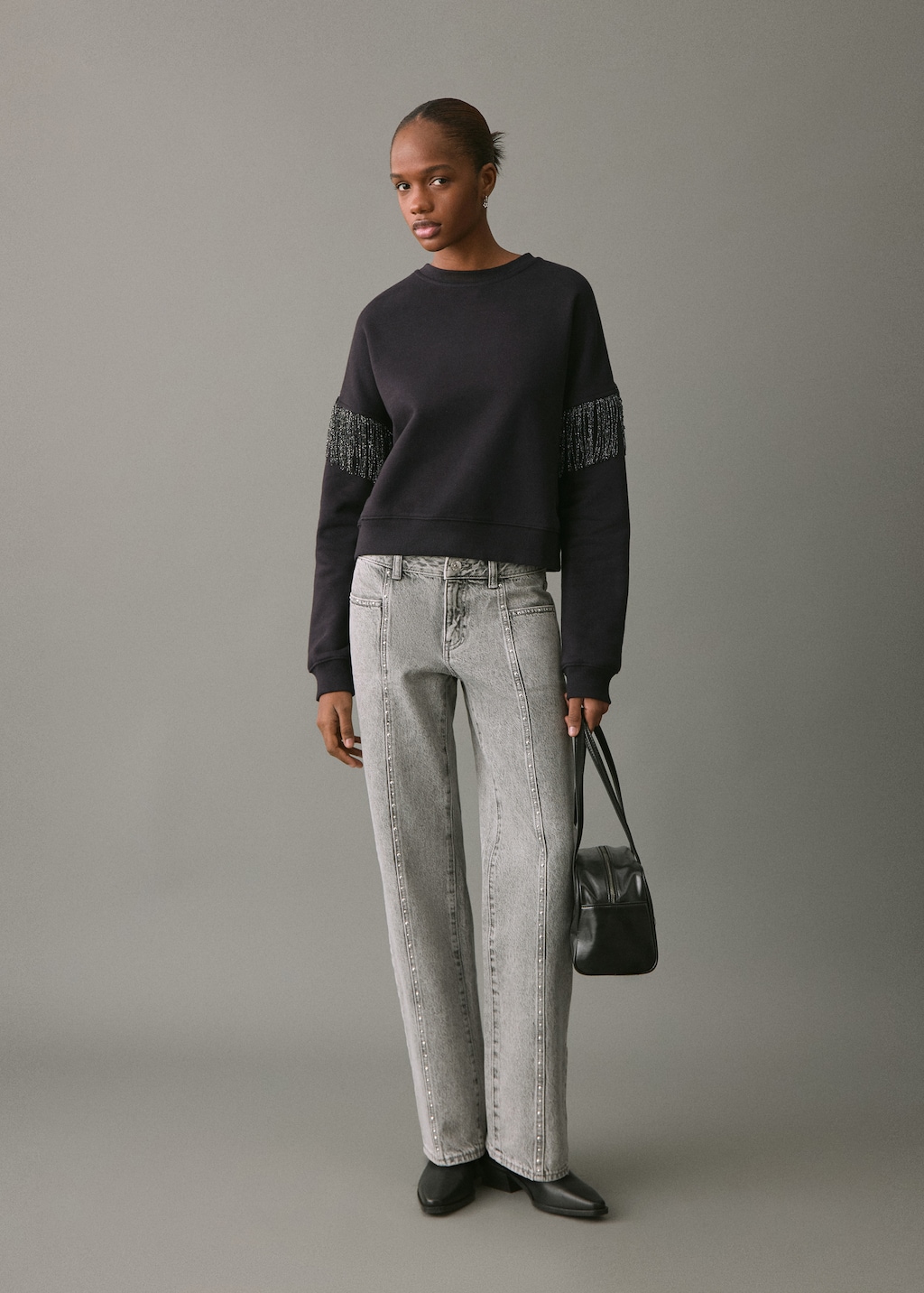 Fringed cotton-blend sweatshirt