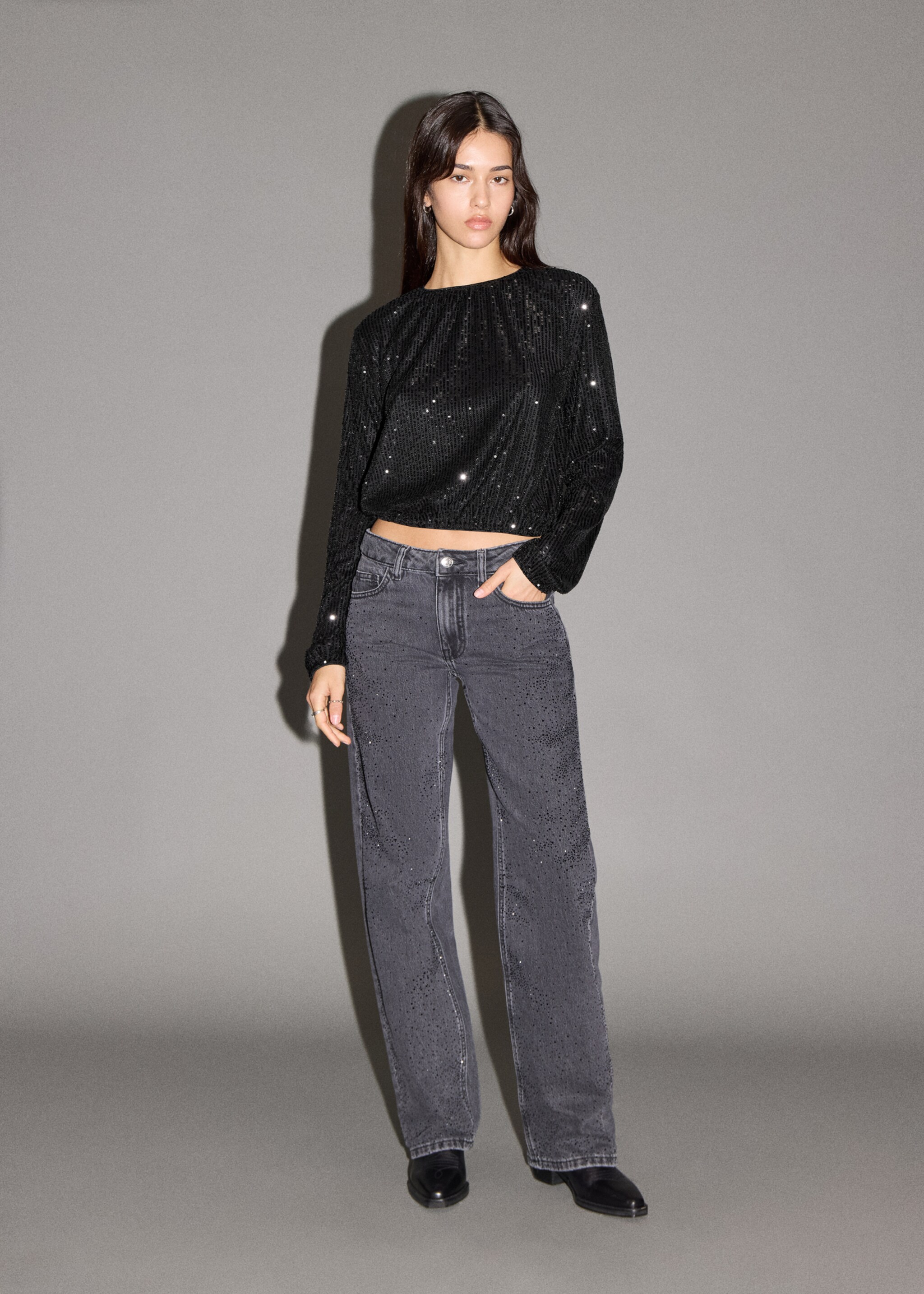 Sequin blouse - General plane, Black. Ref: 17098278-00.