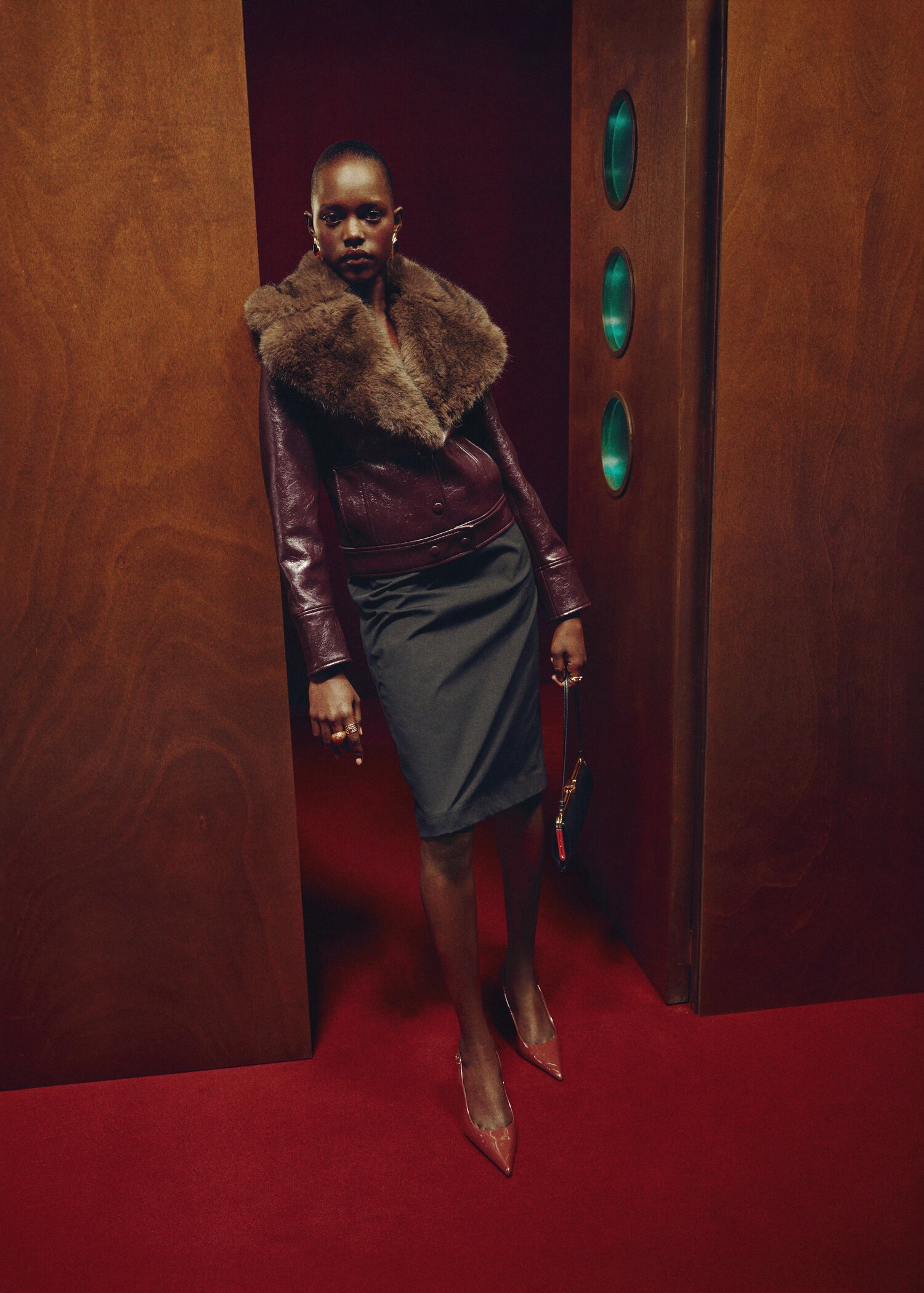 Leather-effect jacket with fur-effect collar - General plane