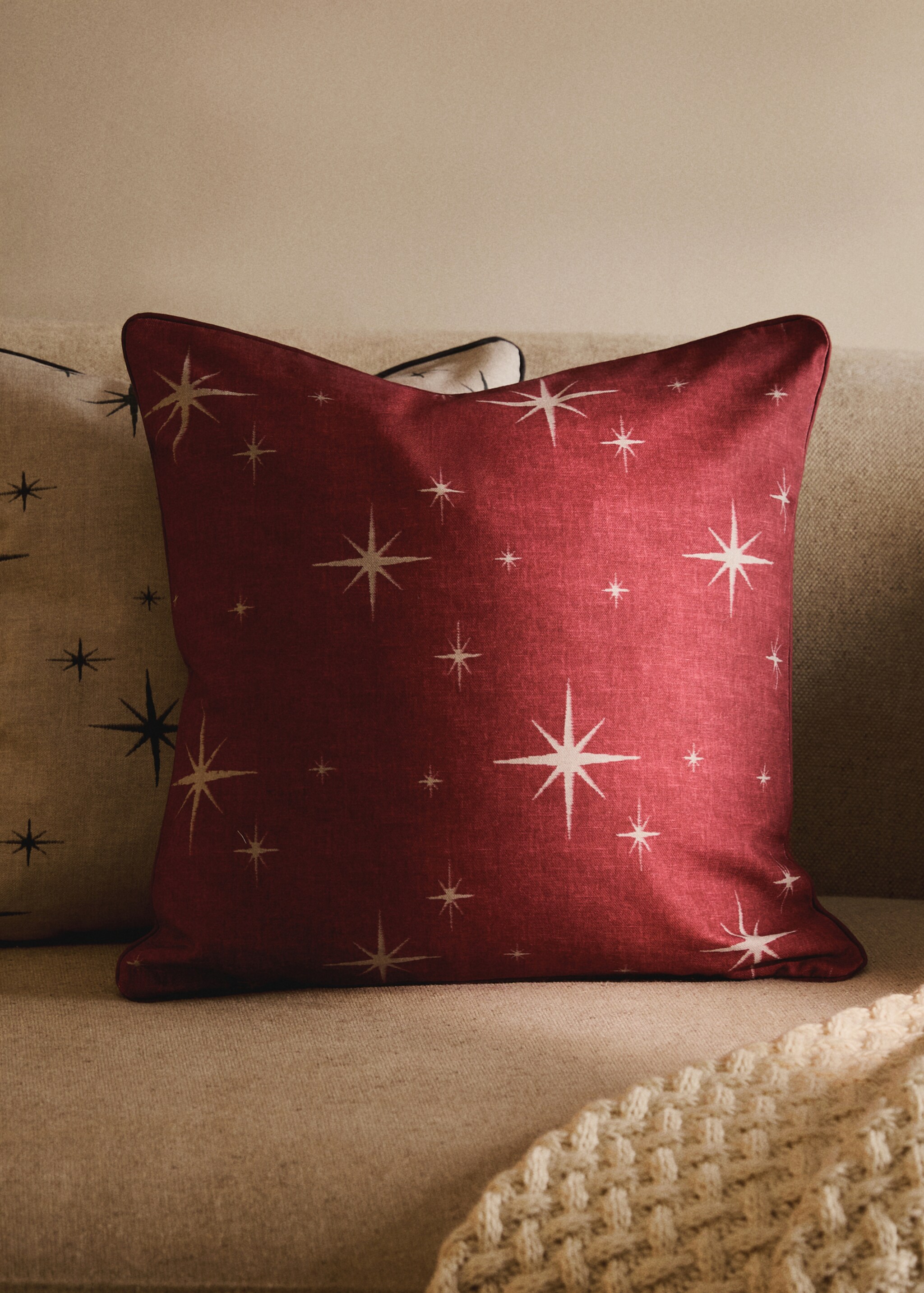 Cotton cushion cover with star piping 45x45 cm - General plane