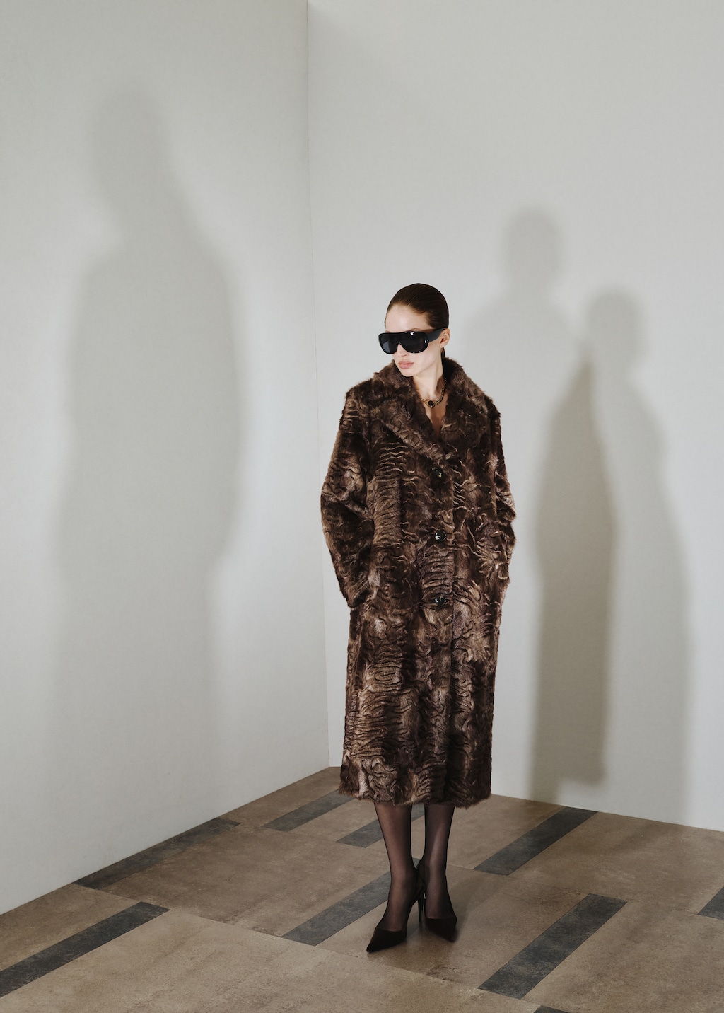 Textured faux-fur coat