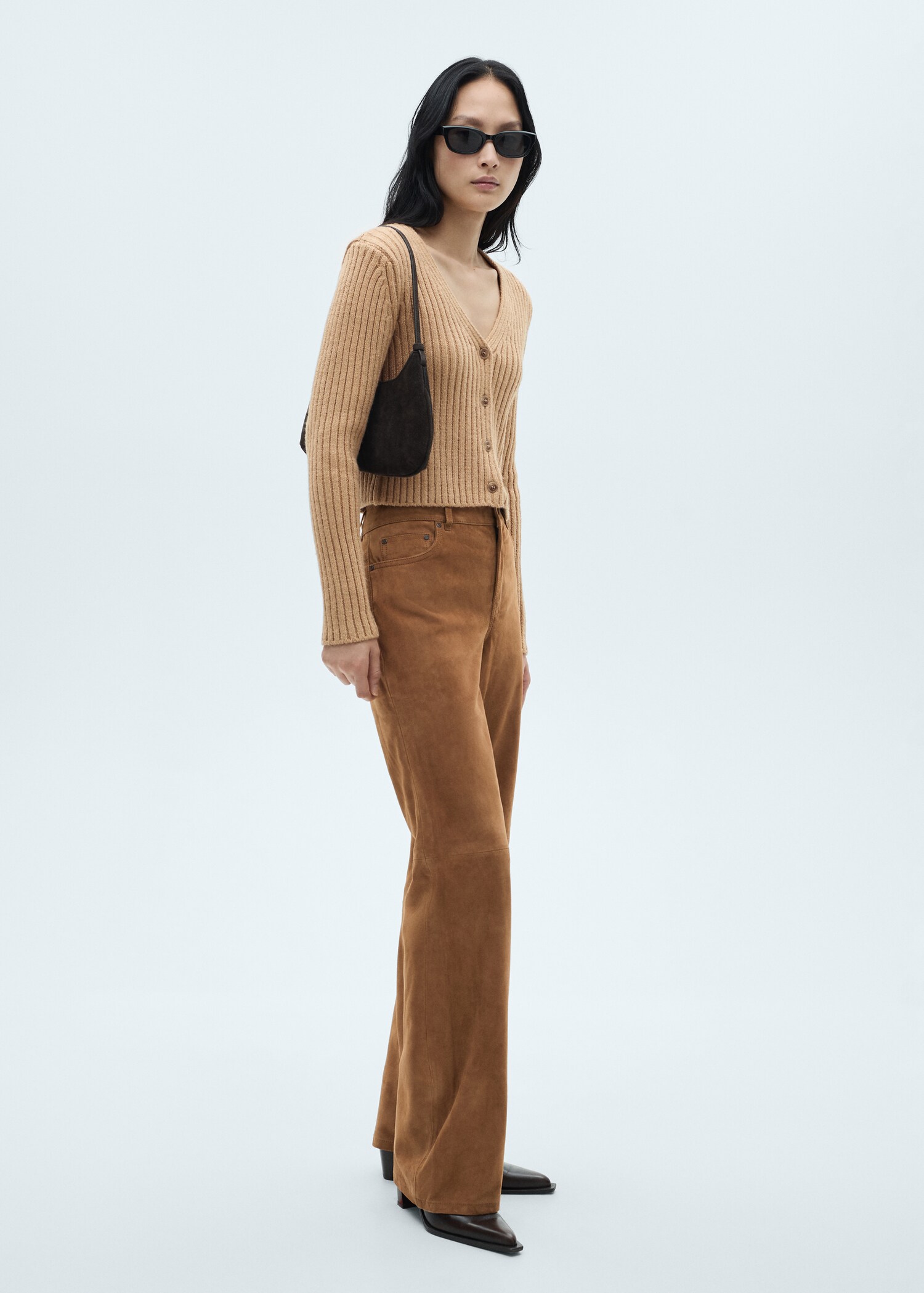 V-neck ribbed cardigan - General plane