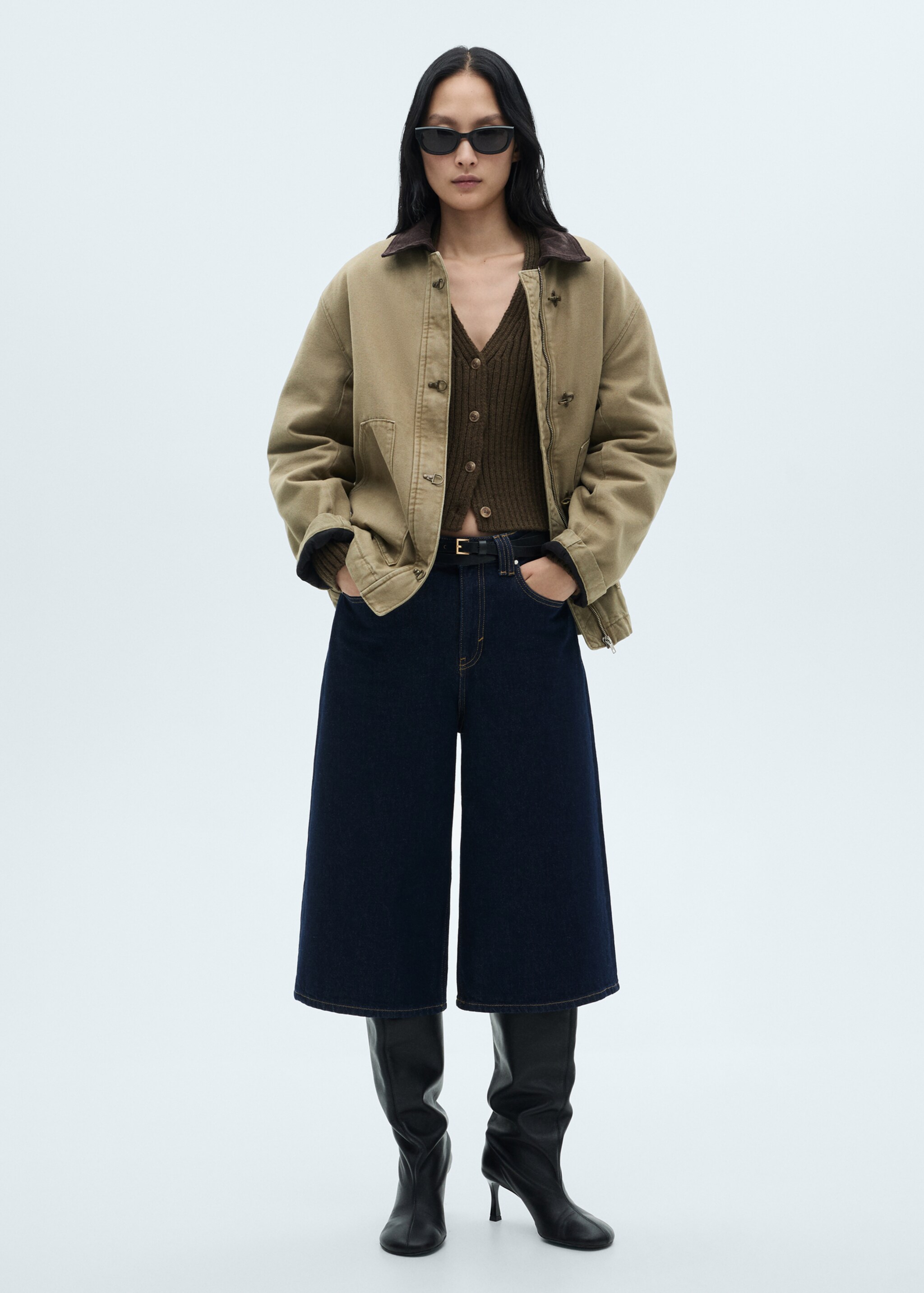 Cardigan maille côtelée col V - Plan général