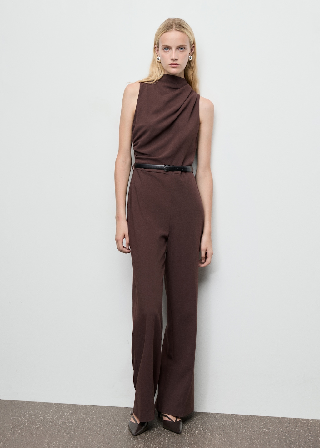 Mango Long jumpsuit with draped neck and belt