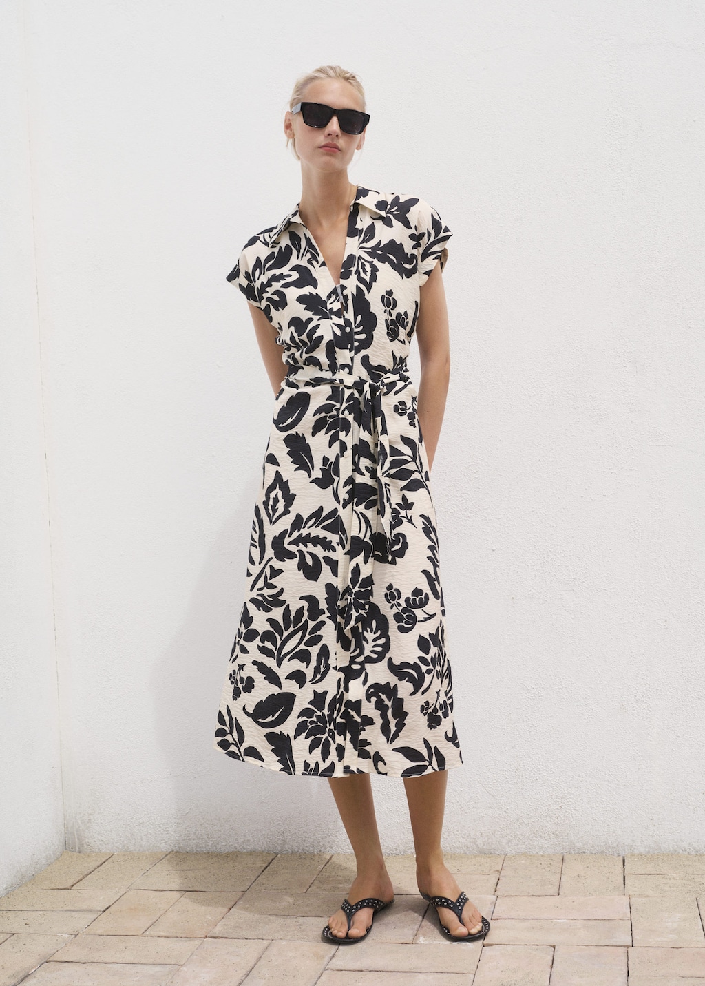 MANGO - Overhemdjurk met bloemenprint gebroken wit