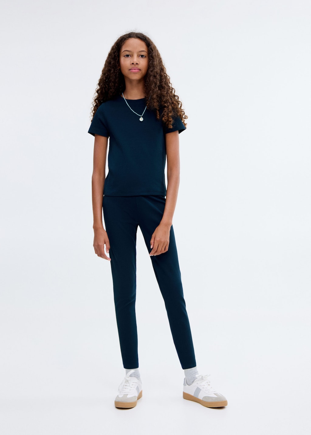 Ribbed cotton T-shirt blue - Kids - 5-6 years - MANGO KIDS