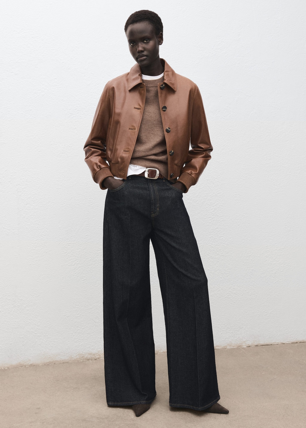 Mango Oversized Sweater With Ribbed Trim Medium Brown