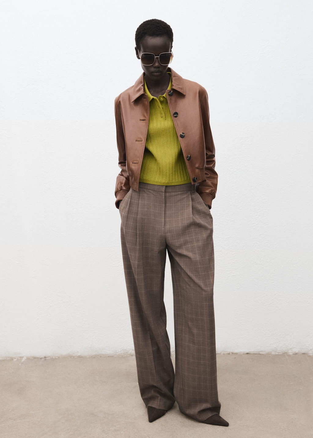 Mango Polo-neck Ribbed Sweater Green