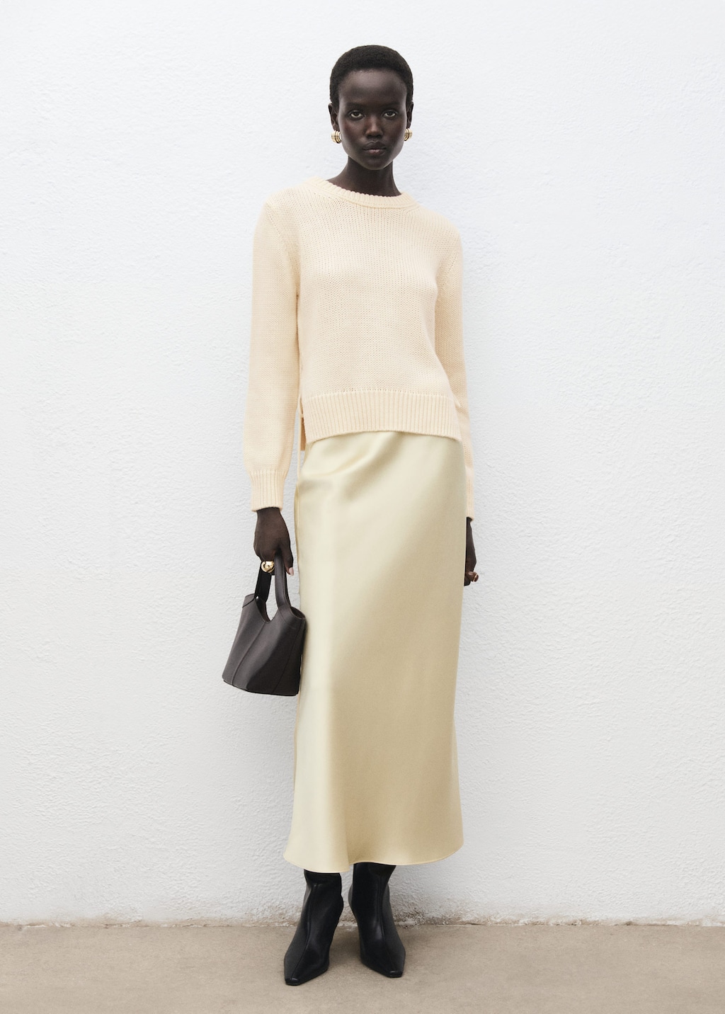 Mango Knitted Sweater With Tie Slits Ecru In Neutral