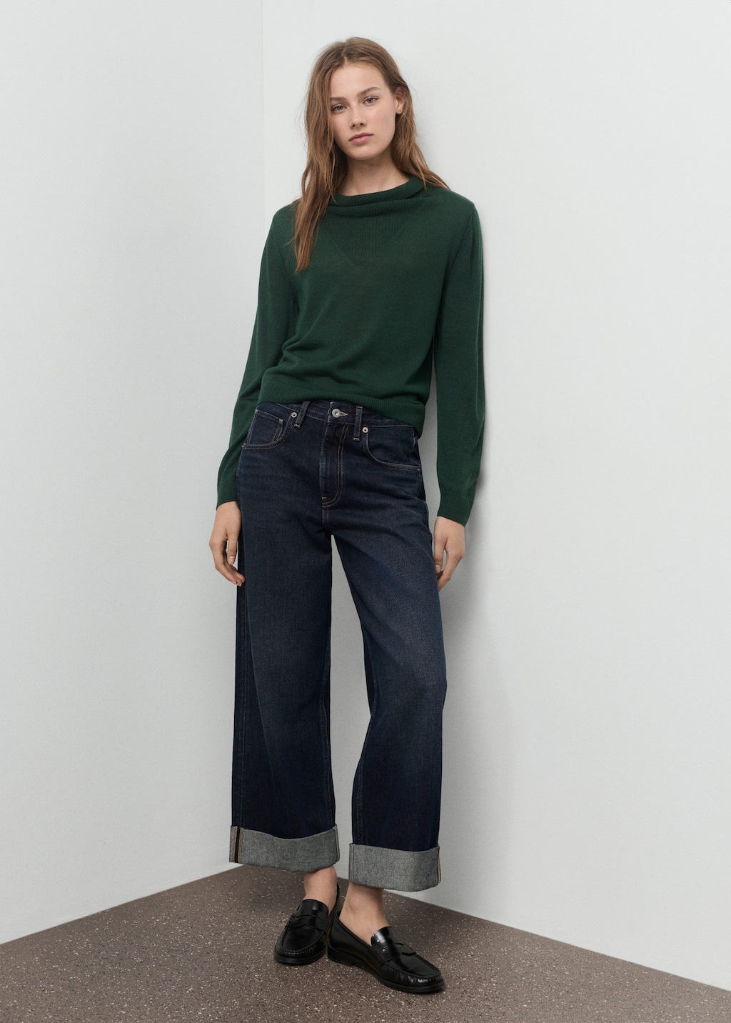 Mango Knitted Sweater With Draped Neck Dark Green