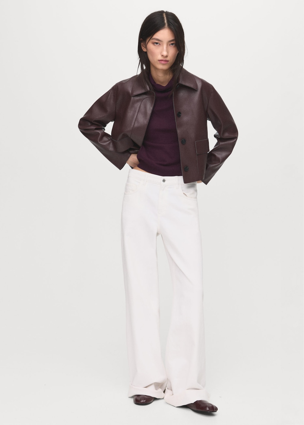 Mango Knitted Sweater With Draped Neck Wine In Burgundy