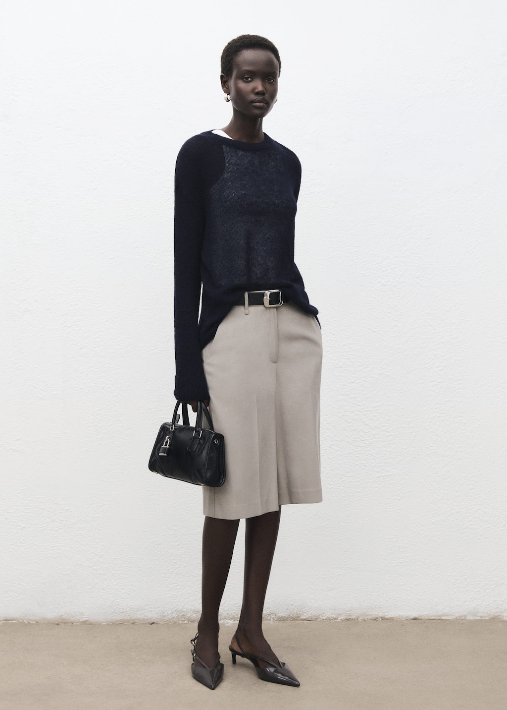 Mango Semitransparent Knitted Sweater Dark Navy In Blue