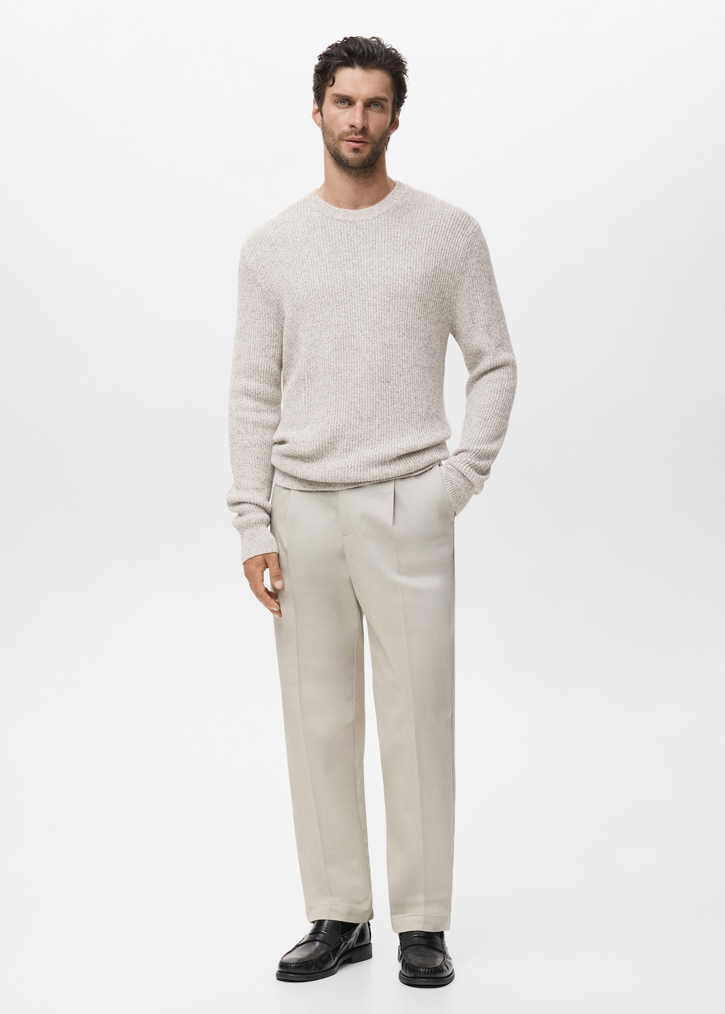 100% cotton specked jersey off white - Man - M - MANGO MAN