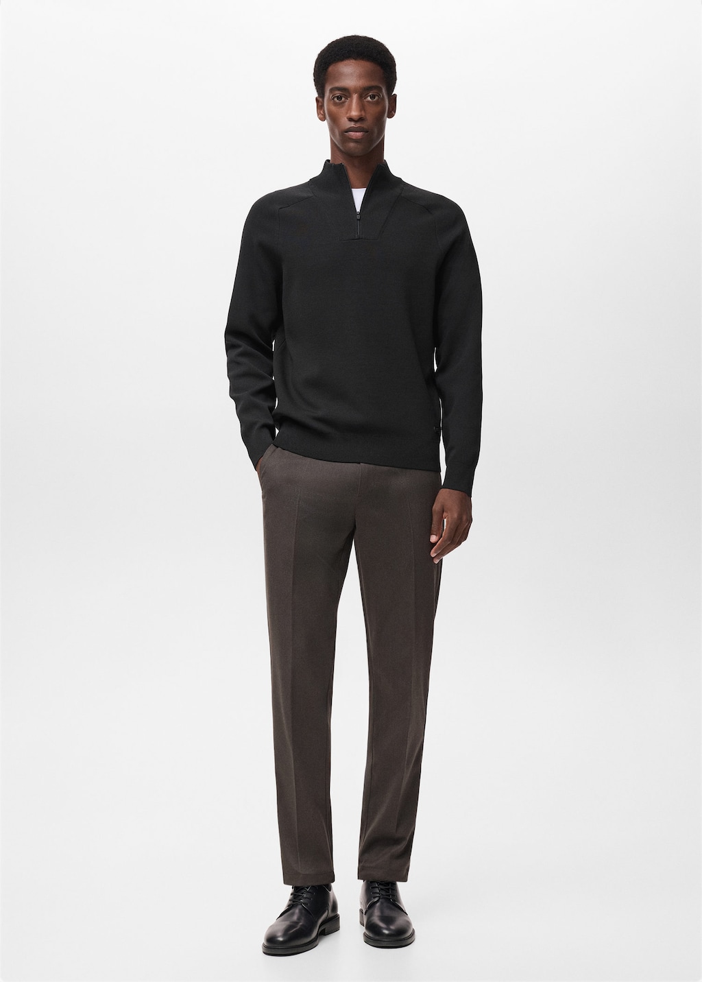 Mango Man Breathable Zip-neck Sweater Black