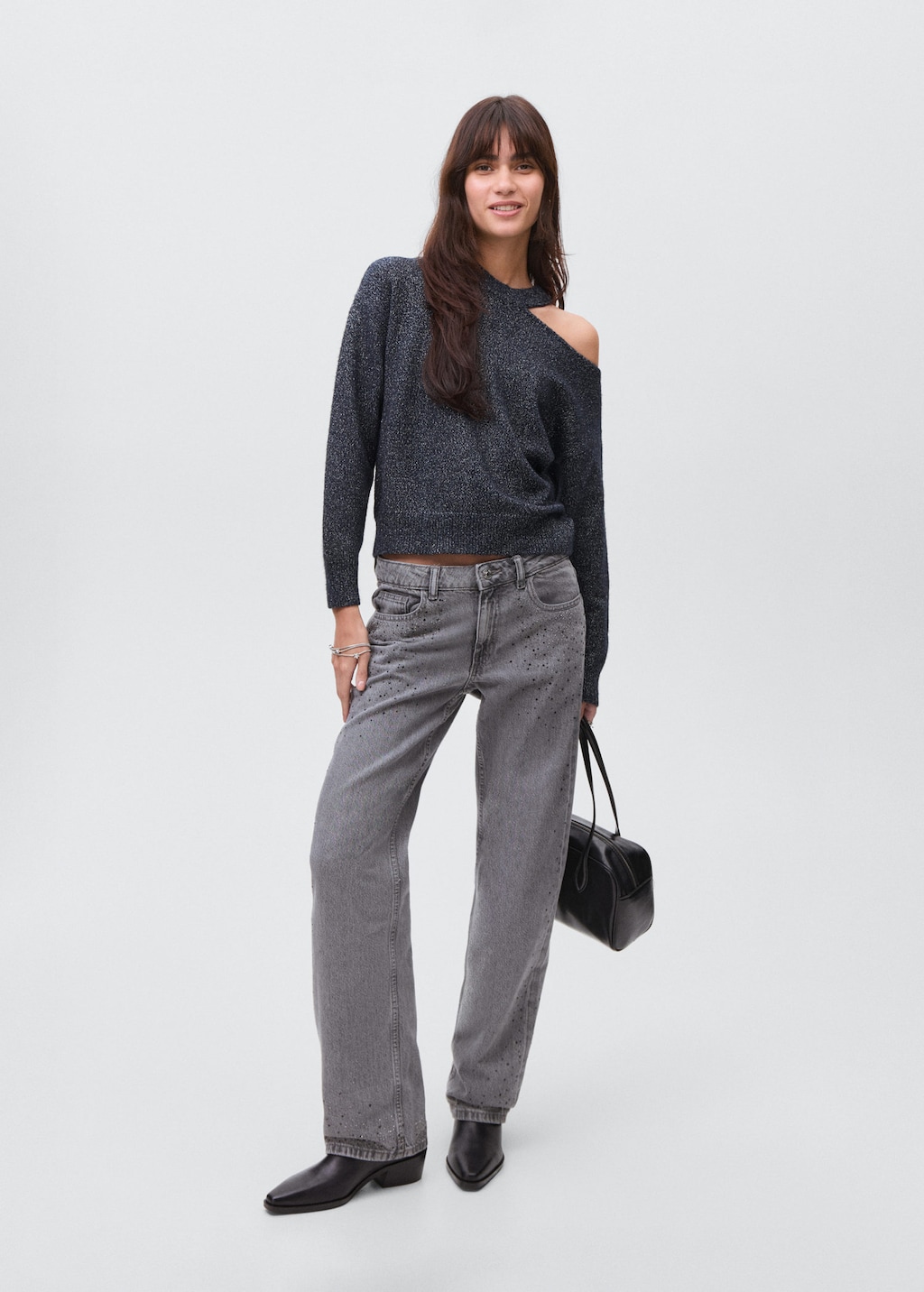 Mango Teen Lurex Sweater With Cut-out Navy In Blue