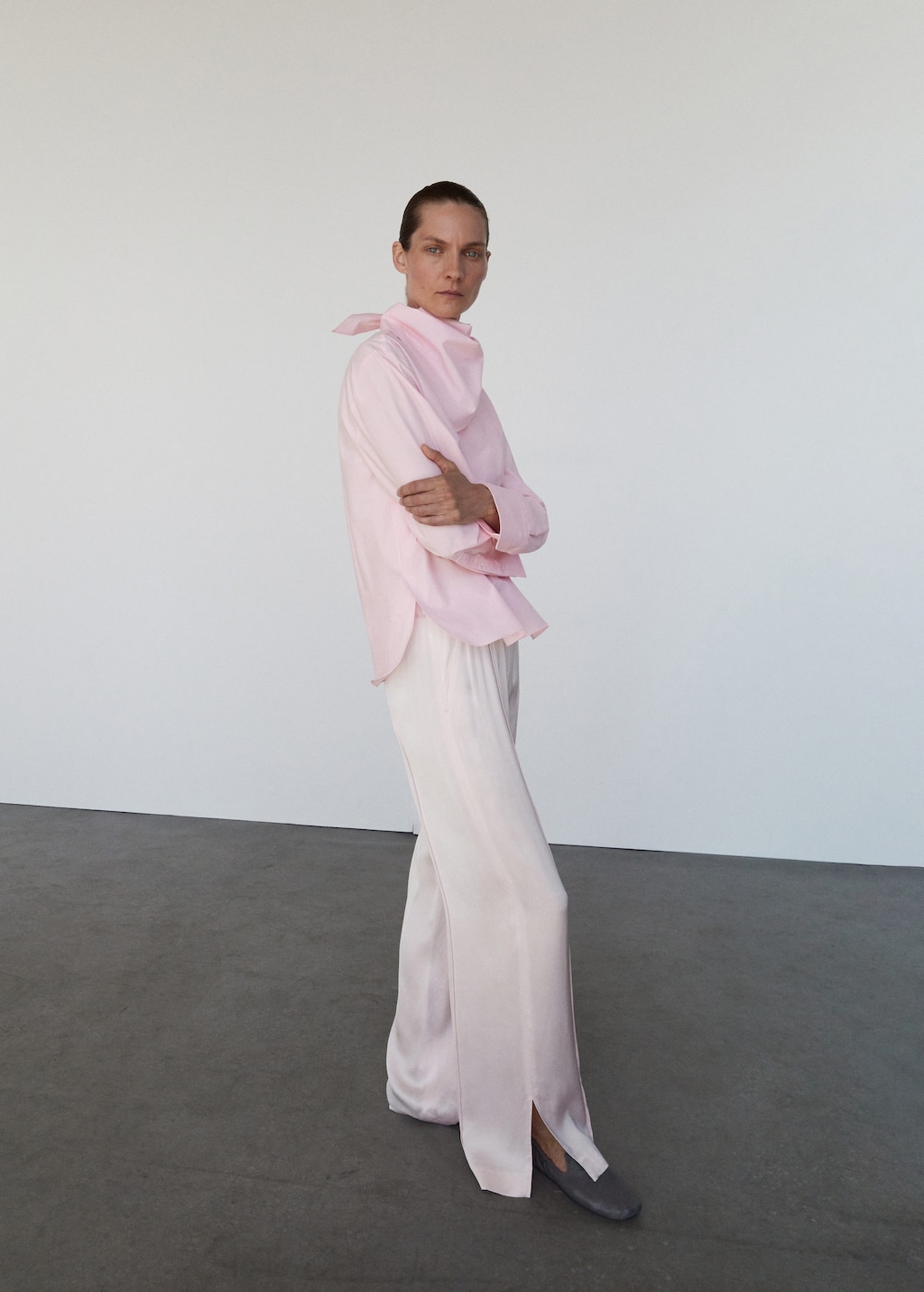 Mango Satin Trousers With Side Openings Pastel Pink