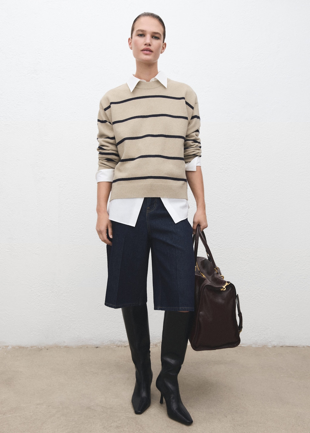 Mango Knit Striped Sweater Light/pastel Grey In Neutral