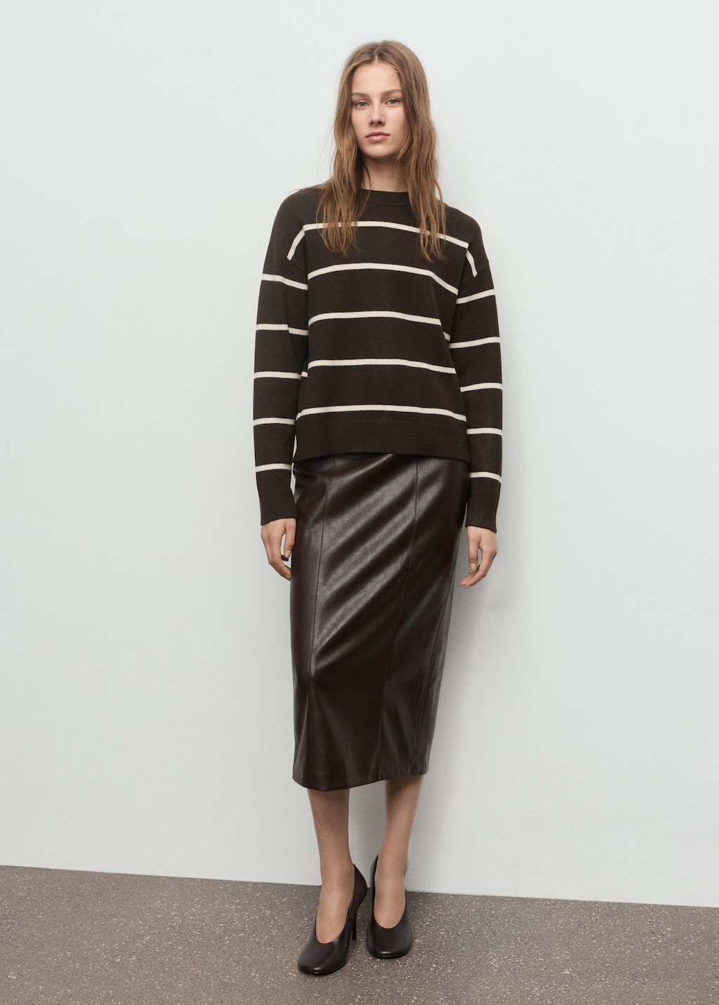 Mango Knit Striped Sweater Chocolate In Brown