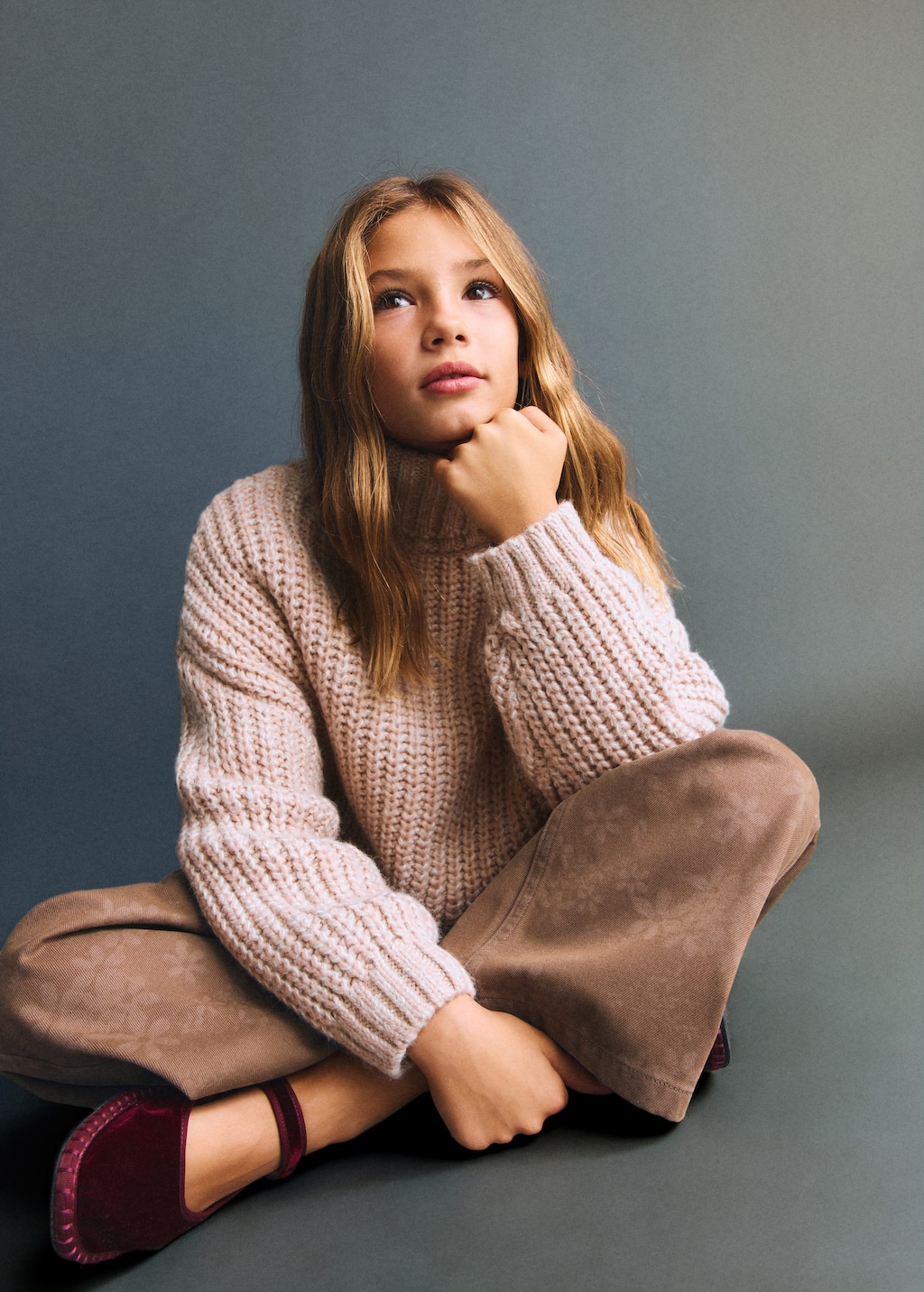 Mango Kids' Turtleneck Knit Sweater Pale Pink