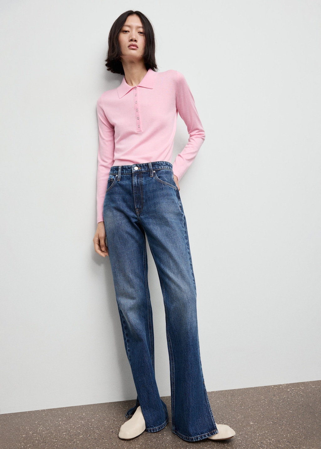 Mango Pull Col Polo Manches Longues Rose - Femme - Xxl -  In Pink