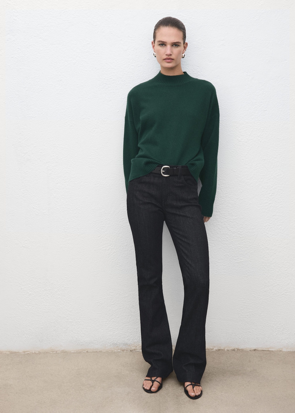 Mango Ribbed High-neck Jumper Dark Green