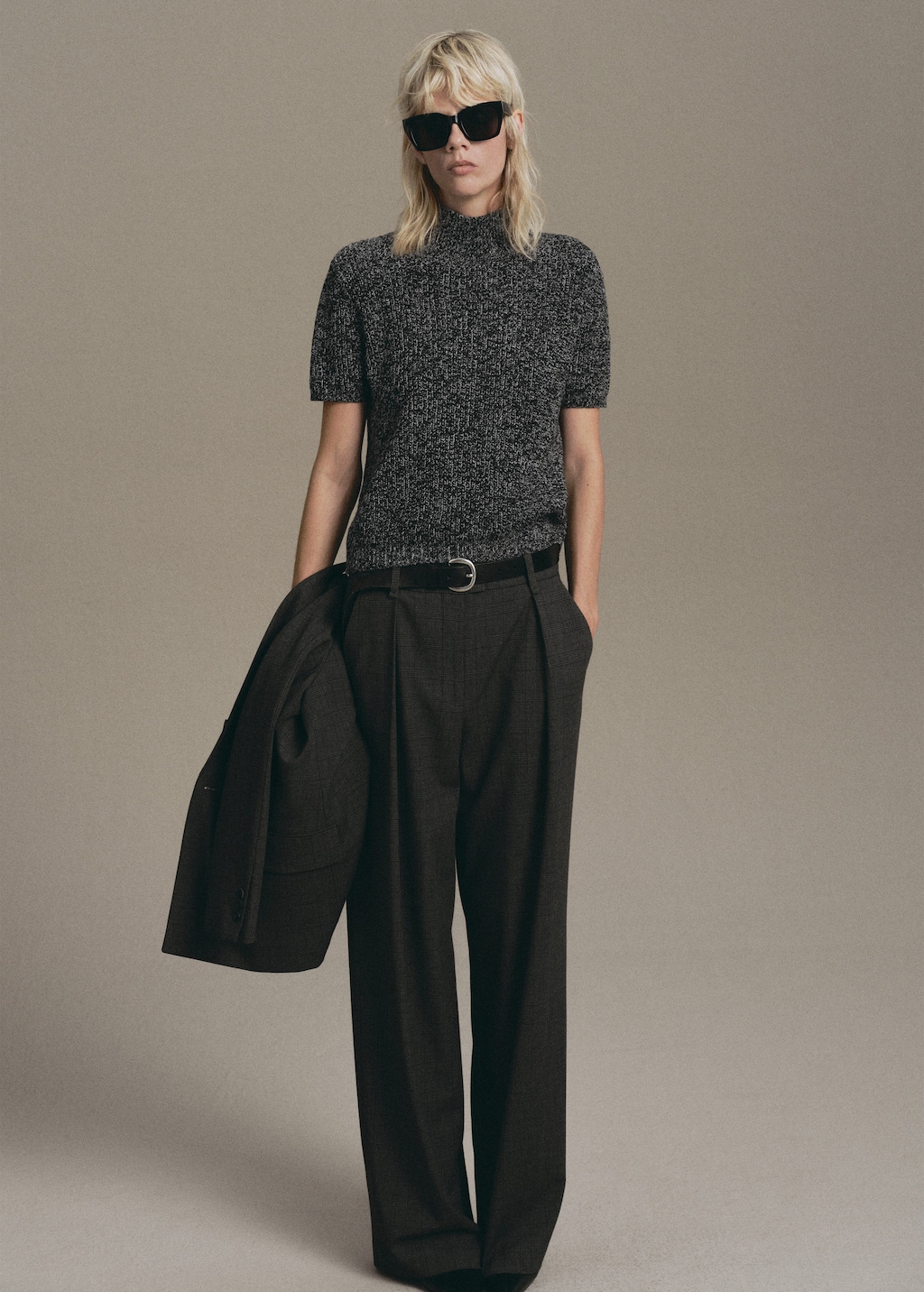 Mango Pull Chiné À Col Montant Noir - Femme - S - In Black