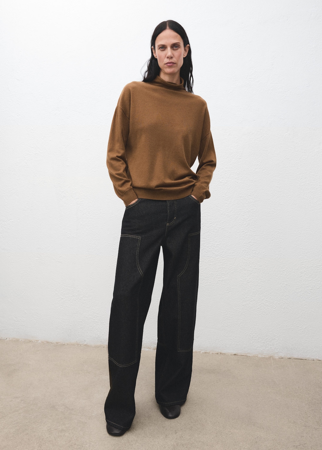 Mango Cable-knit Turtleneck Sweater Tobacco Brown