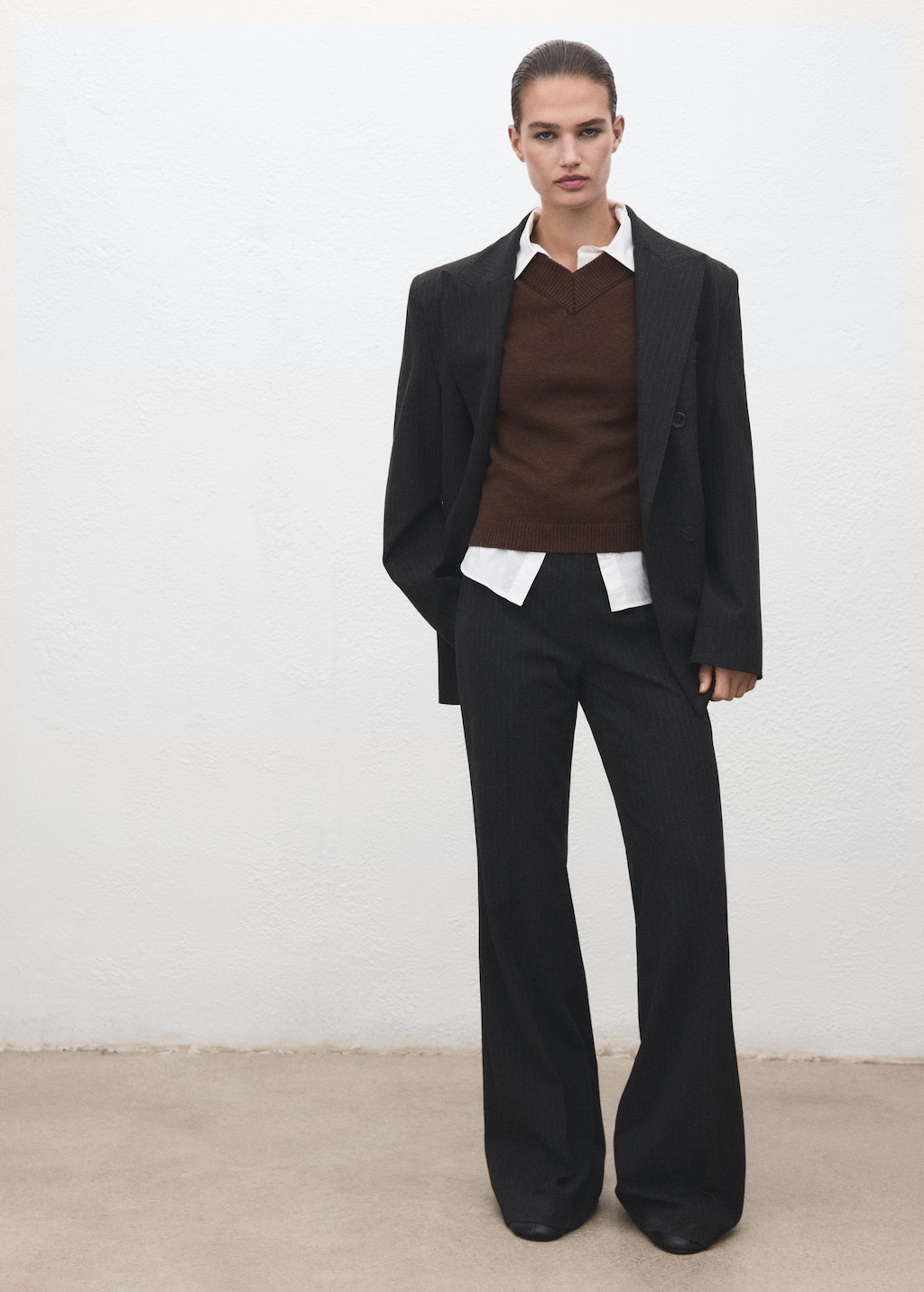 Mango V-neck Knit Sweater Chocolate In Brown