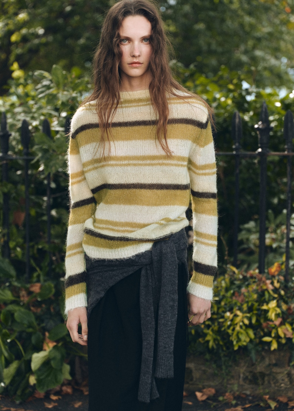 Mango Semi-transparent Alpaca Sweater Olive Green In Multi