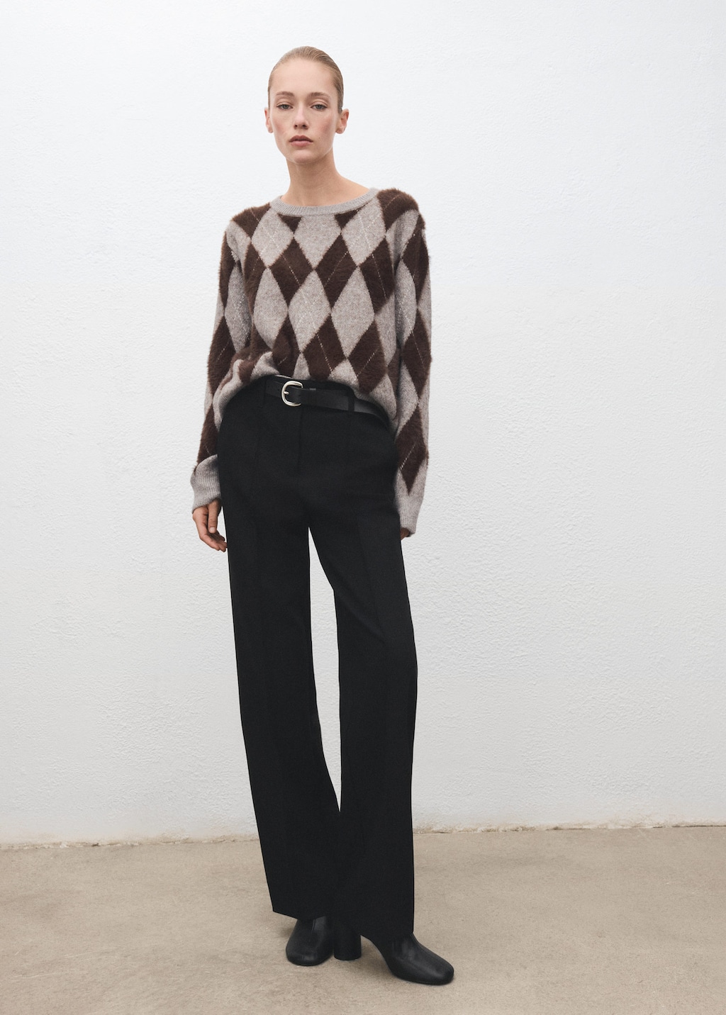 Mango Diamond-patterned Knit Jumper Light/pastel Grey In Gray