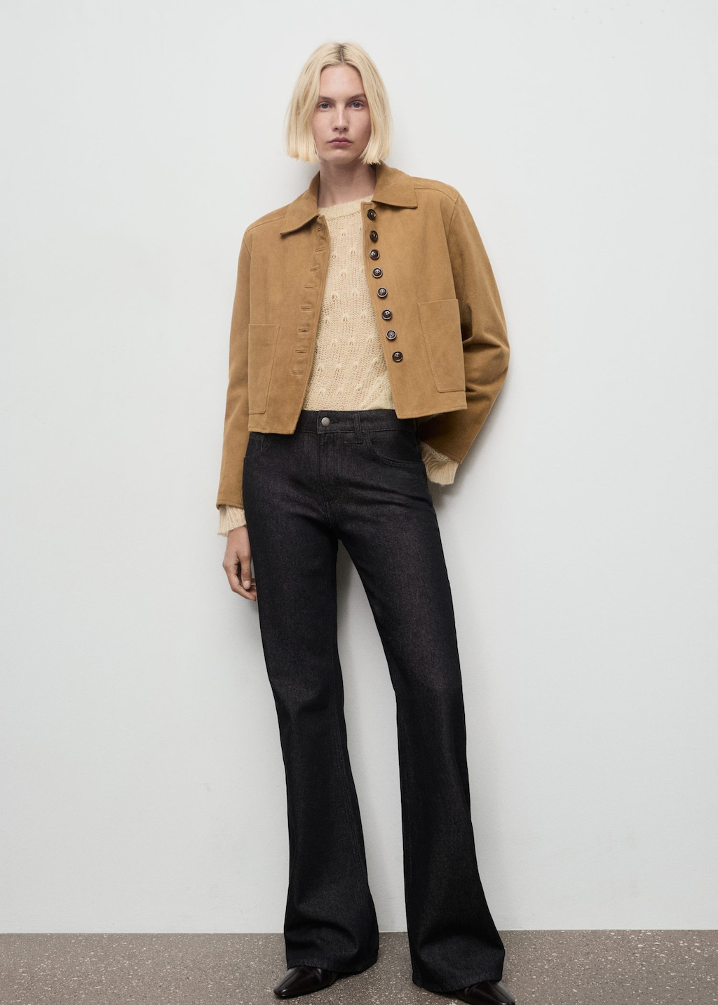Mango Openwork Knit Sweater Ecru In Brown