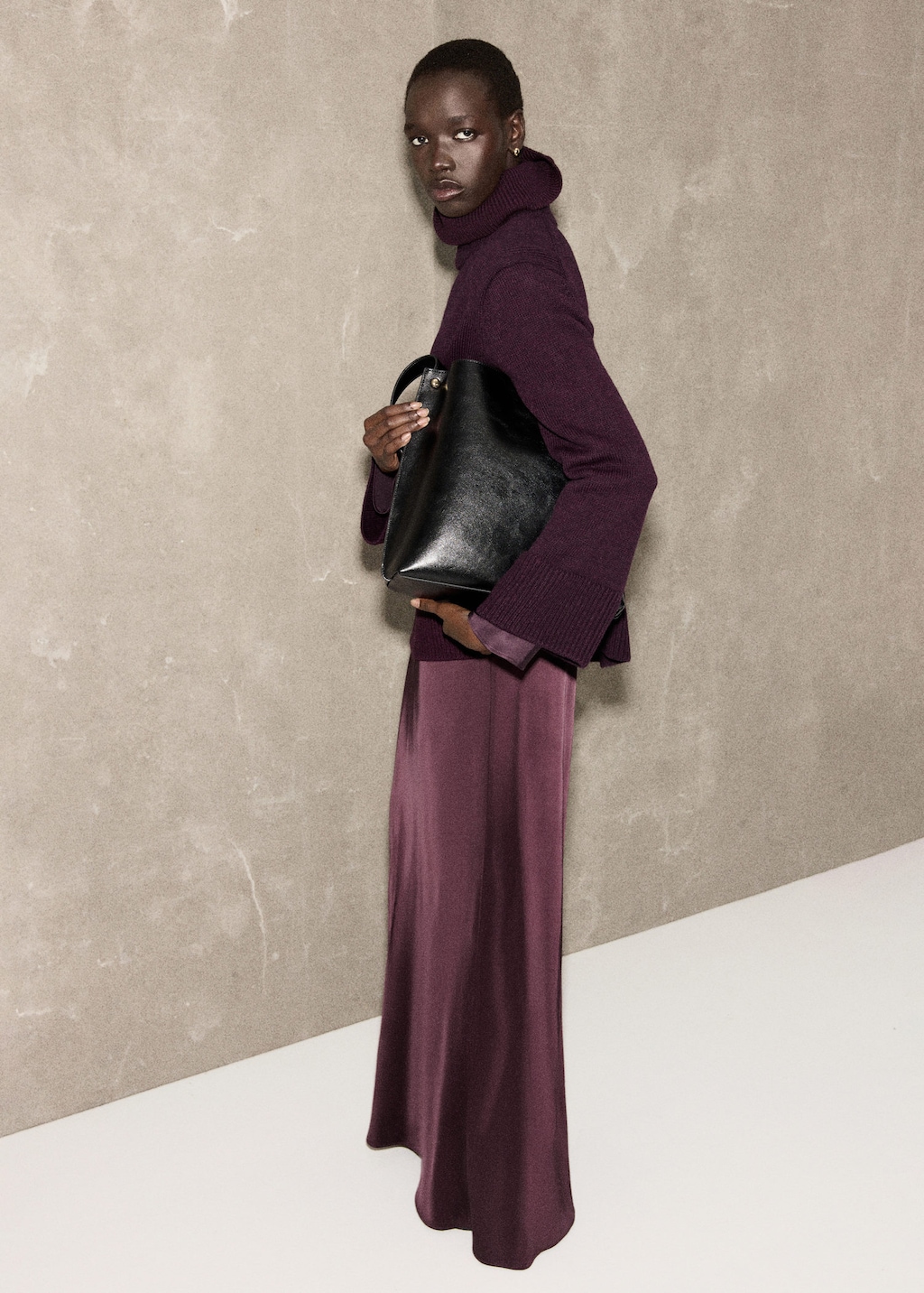 Mango Turtleneck Sweater With Slits Wine In Burgundy