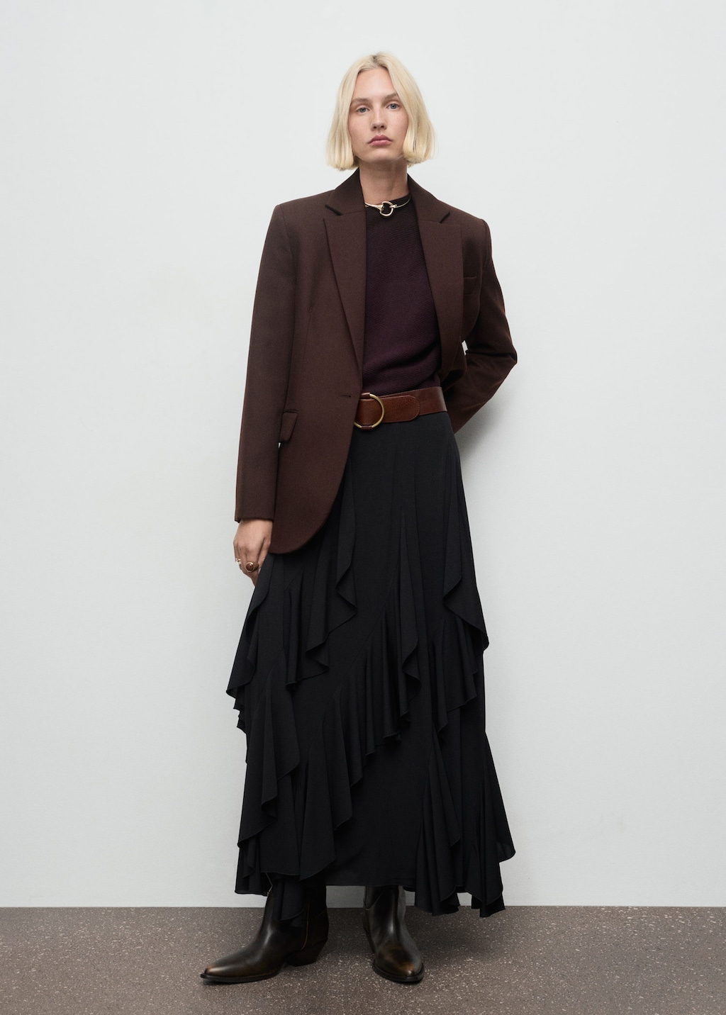 Mango Sweater With Asymmetrical Neck And Jewel Buttons Wine In Burgundy