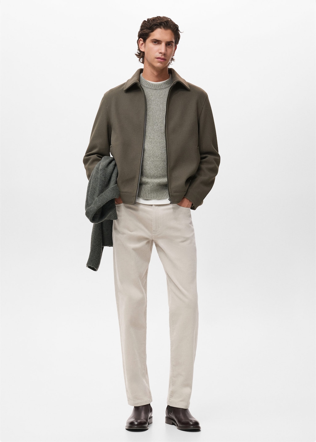 Mango Man Trousers Pompeia Beige In White