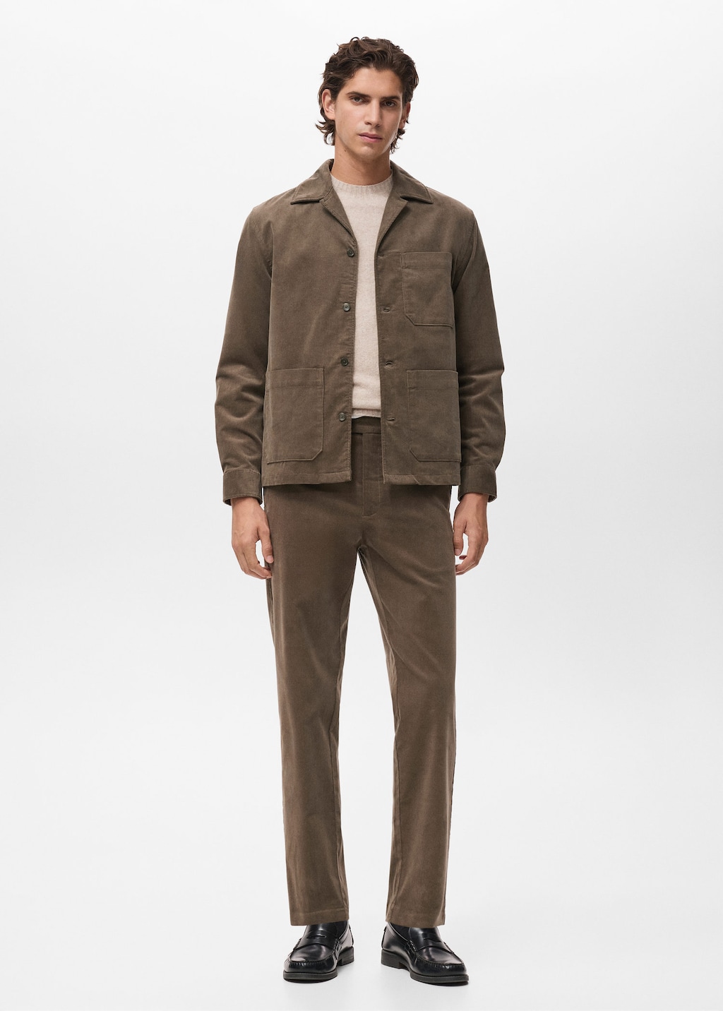 Mango Man Corduroy Cotton Jacket With Pockets Mink Grey In Brown