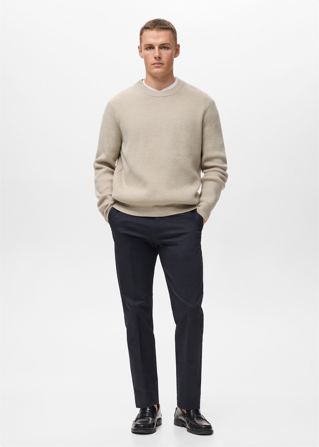 Mango Man Pull-over Maille Côtelée Sable - Homme - Xxl -  In Neutral