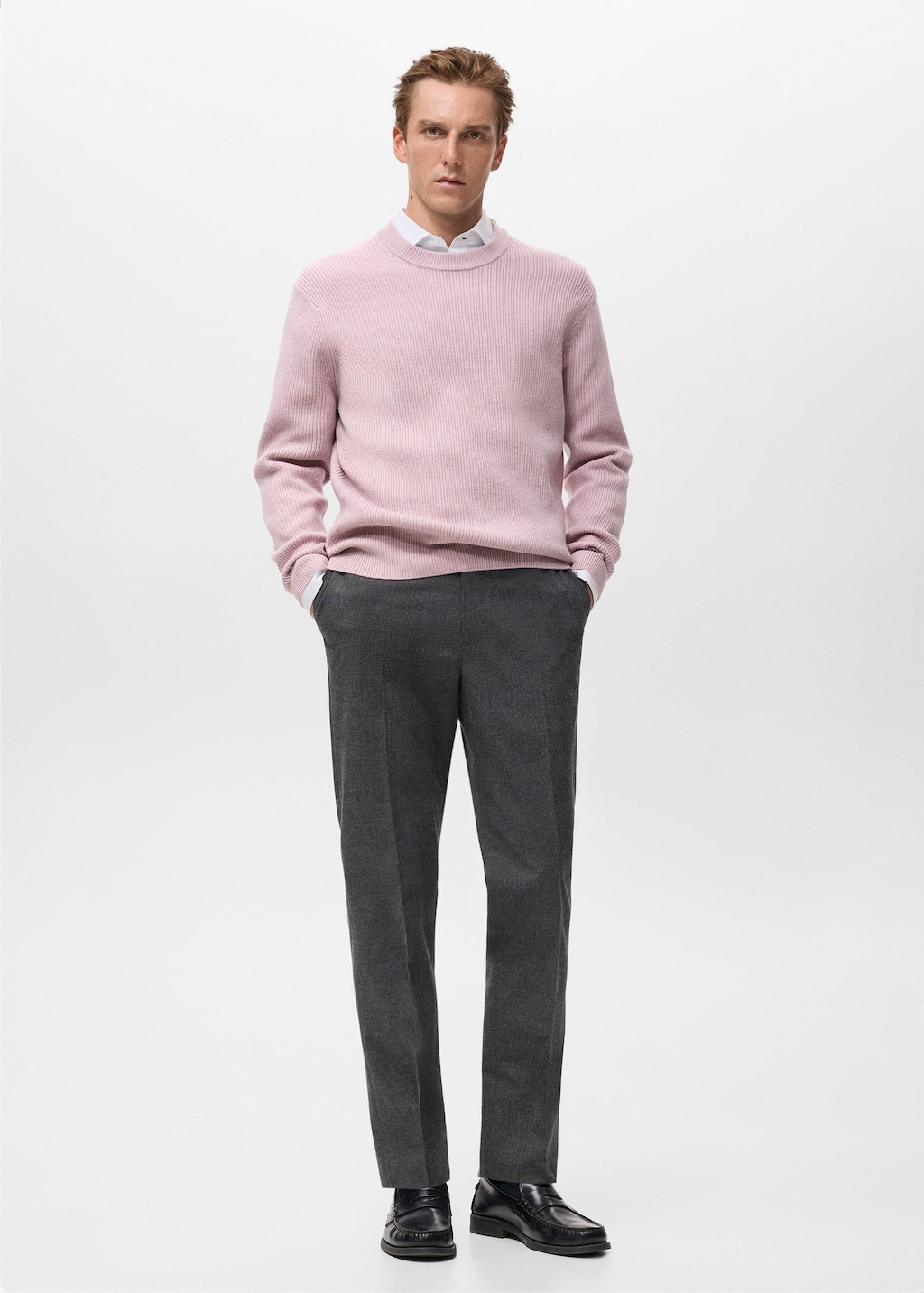 Mango Man Pull-over Maille Côtelée Rose - Homme - Xxl -  In Pink