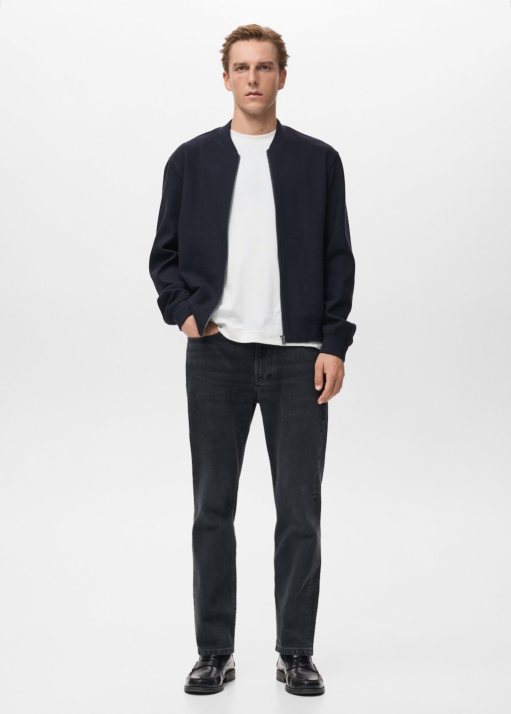 Mango Man Bomber Zip Sweatshirt Navy In Blue