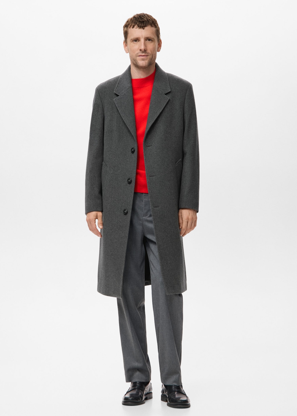 Mango Man 100% Wool Sweater With Perkins Neck Red