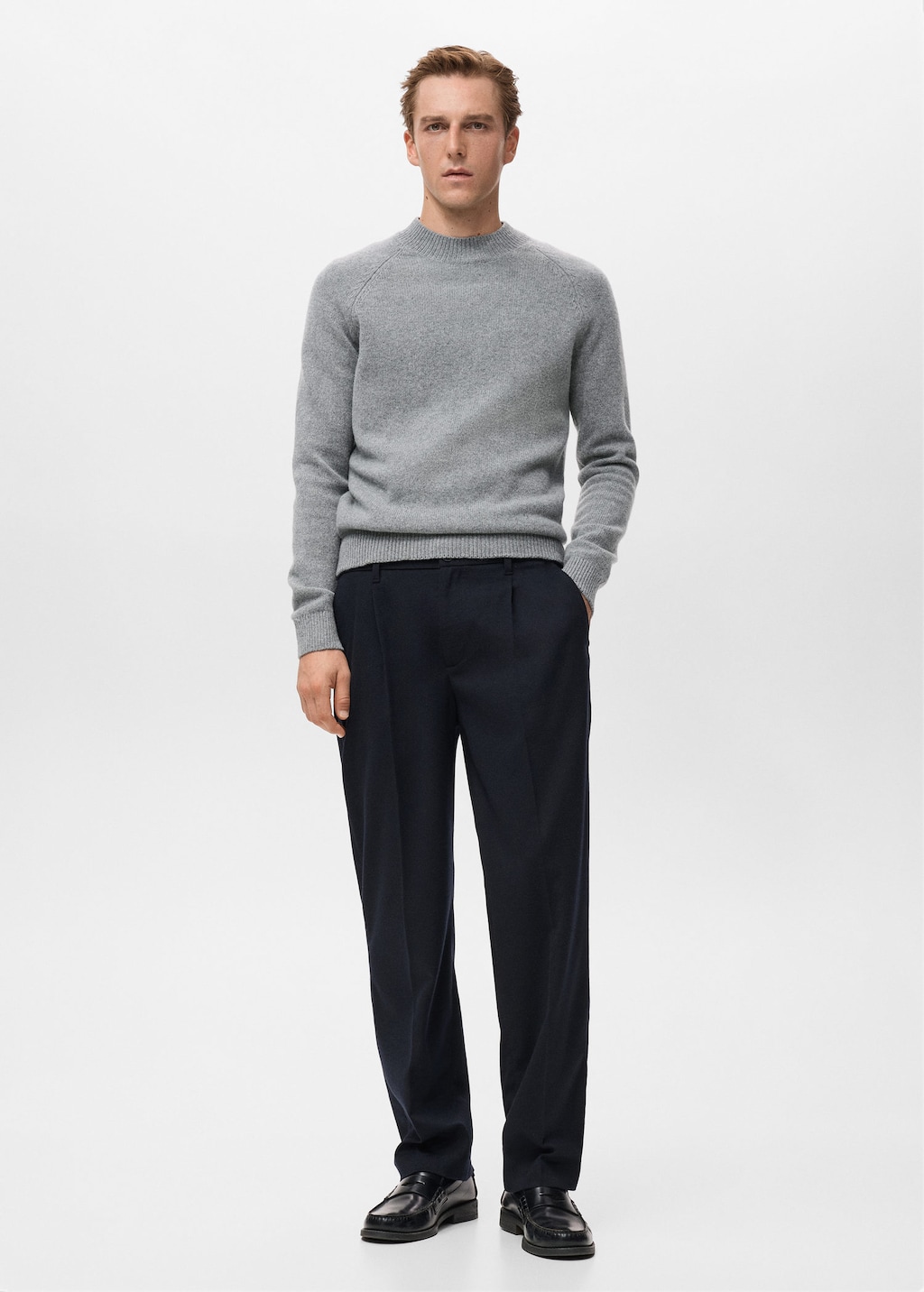 Mango Man 100% Italian Wool Knitted Sweater Medium Heather Grey In Gray