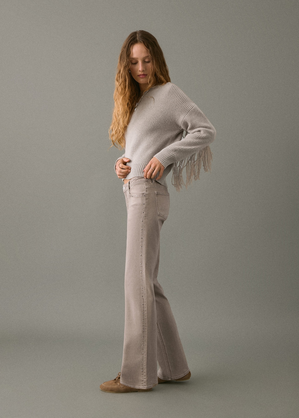 Mango Teen Pull-over Maille Franges Marron Moyen - Fille - M - In Brown