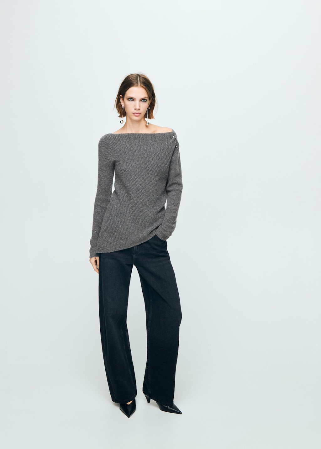 Mango Asymmetrical Sweater With Metallic Detail Medium Heather Grey In Gray