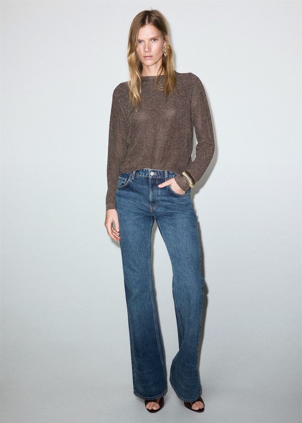 Mango Fine-knit Lurex Sweater Chocolate In Blue