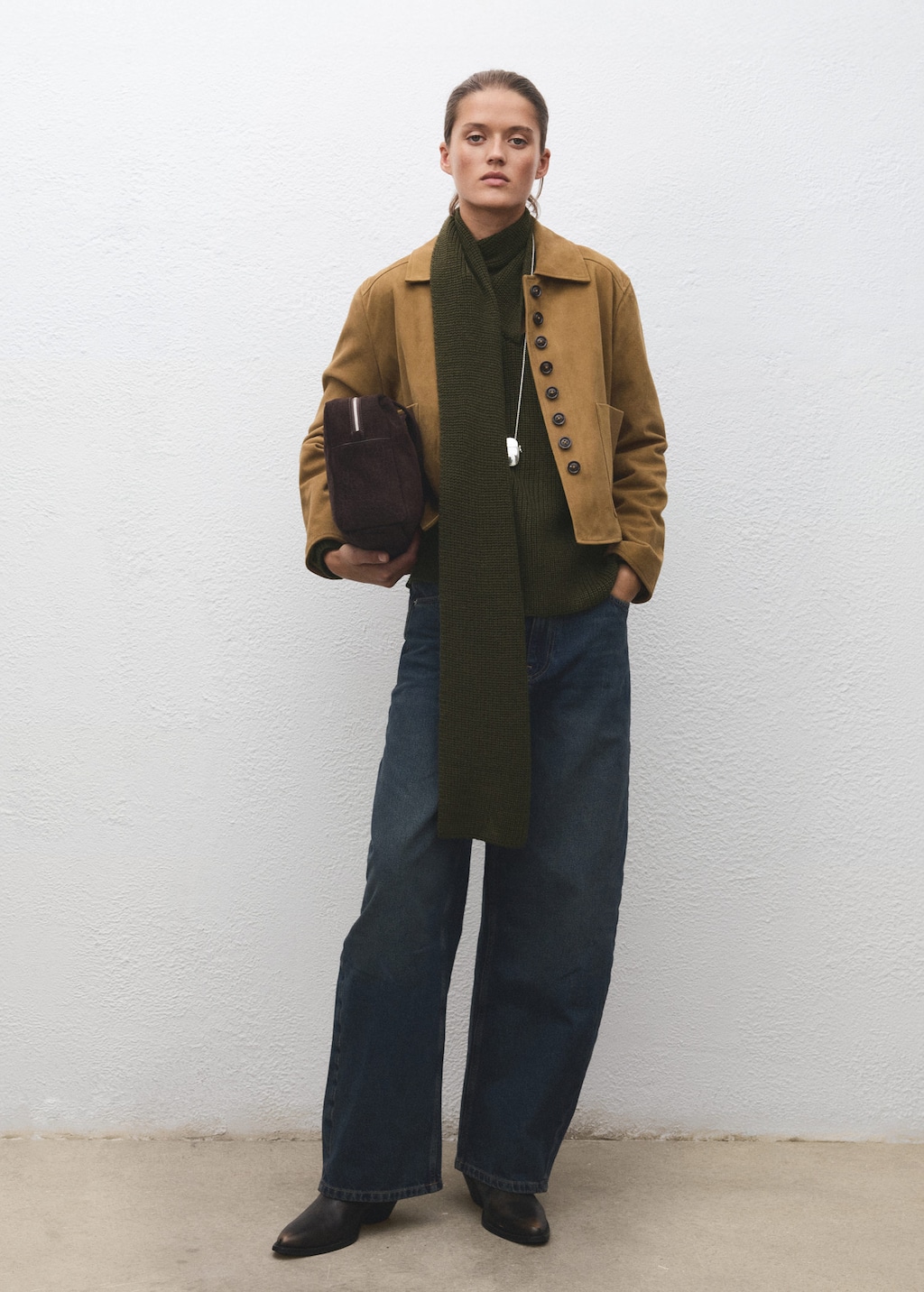 Mango Knit Sweater With Scarf Green