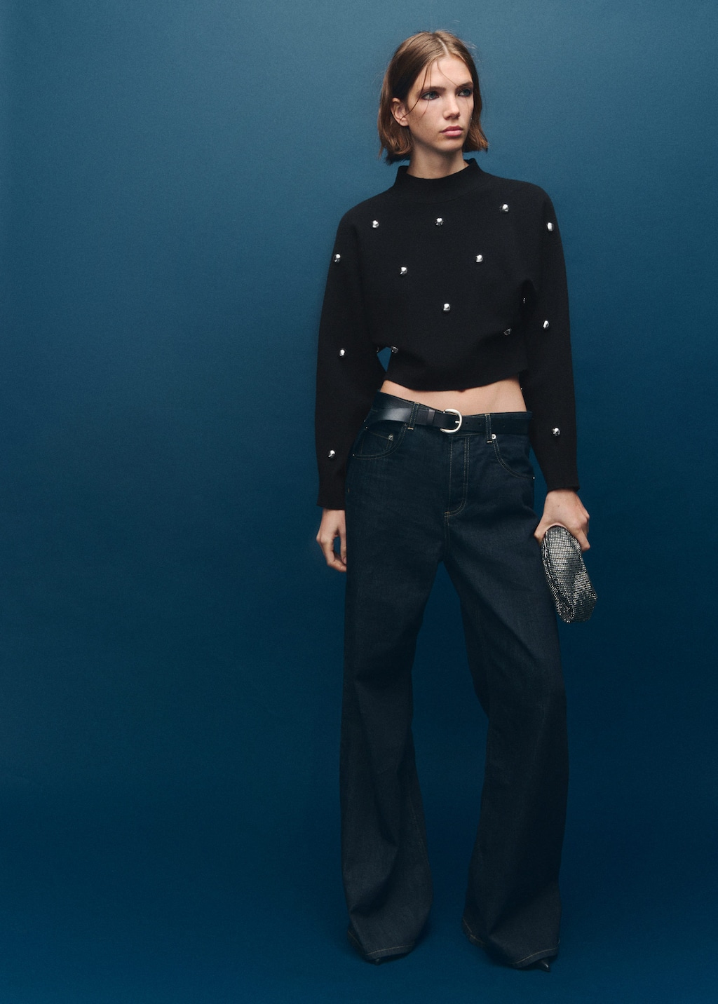 Mango Perkins-neck Sweater With Spheres Black