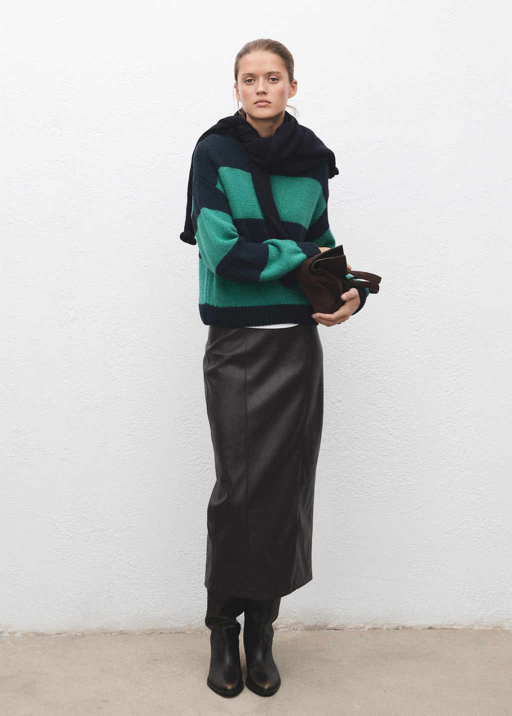 Mango Knit Striped Sweater Green In Black