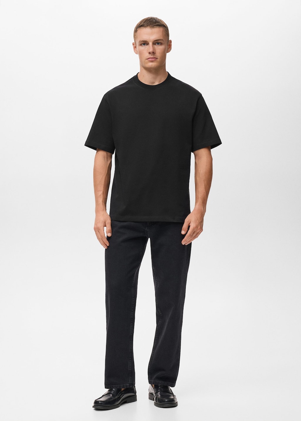 Mango Man 100% Cotton Relaxed-fit T-shirt Black