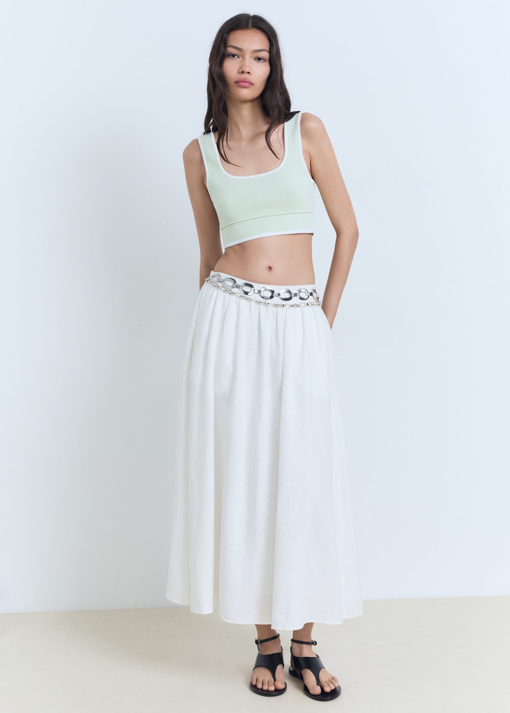 Knitted top with contrasting trim mint green - Woman - S - MANGO